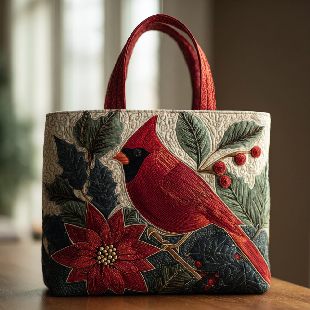 Cardinal Holly Quilted Tote Bag