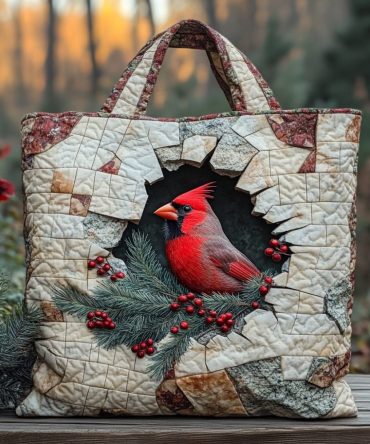 Cardinal Nest Quilted Tote Bag