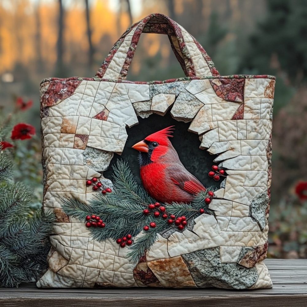 Cardinal Nest Quilted Tote Bag