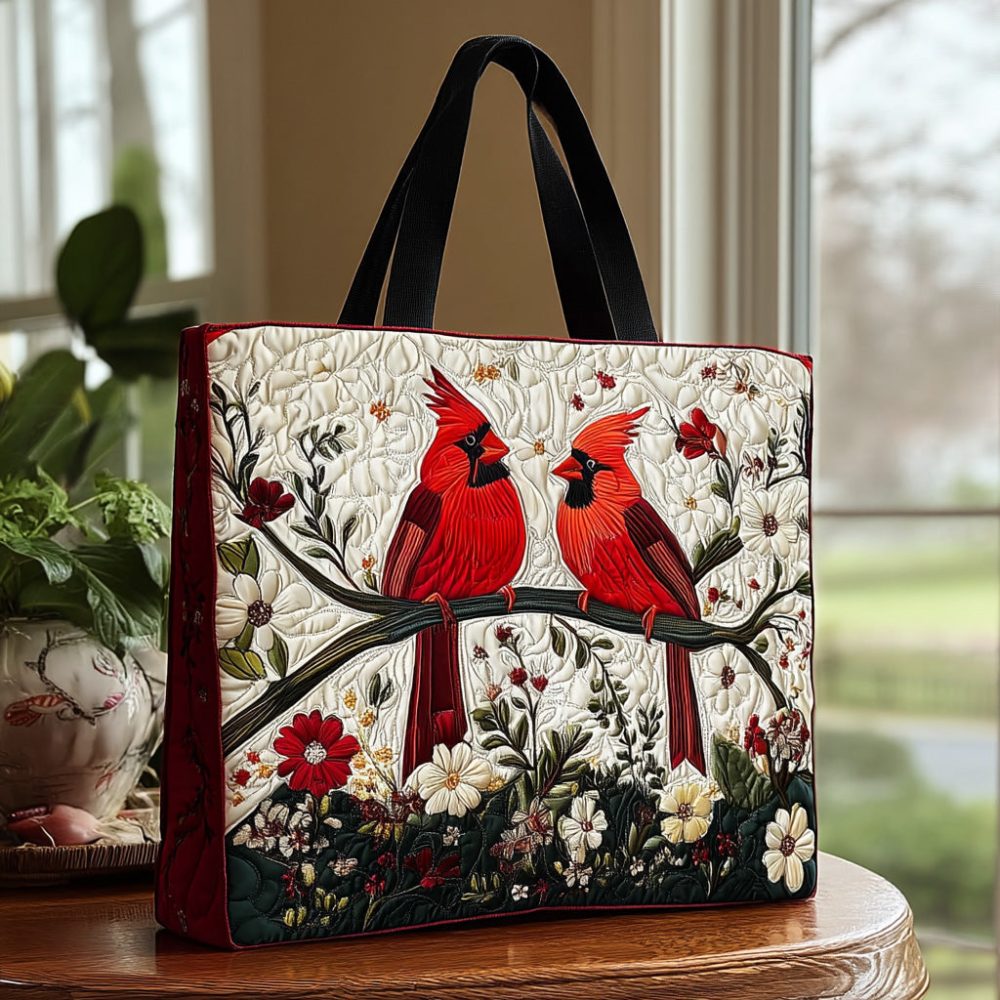 Cardinal Whispers Quilted Tote Bag
