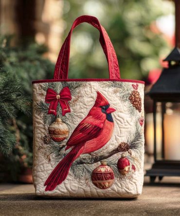 Cardinal Winter Quilted Tote Bag