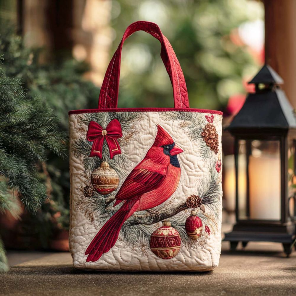 Cardinal Winter Quilted Tote Bag