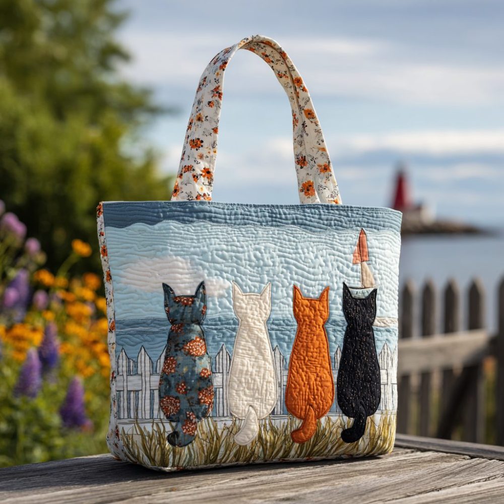 Cat Horizon Quilted Tote Bag