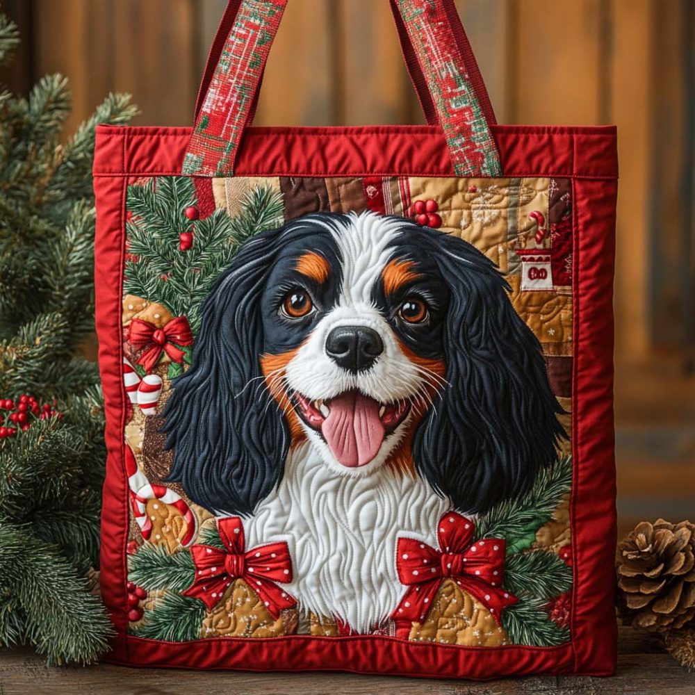 Cavalier Holiday Joy Quilted Tote Bag