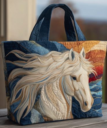 Celestial White Horse Quilted Tote Bag
