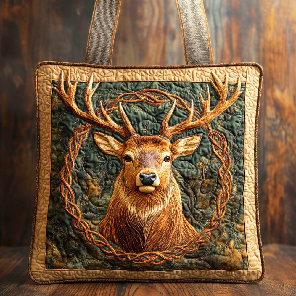 Celtic Deer Path Quilted Tote Bag