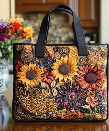 Charming Sunflower Path Quilted Tote Bag