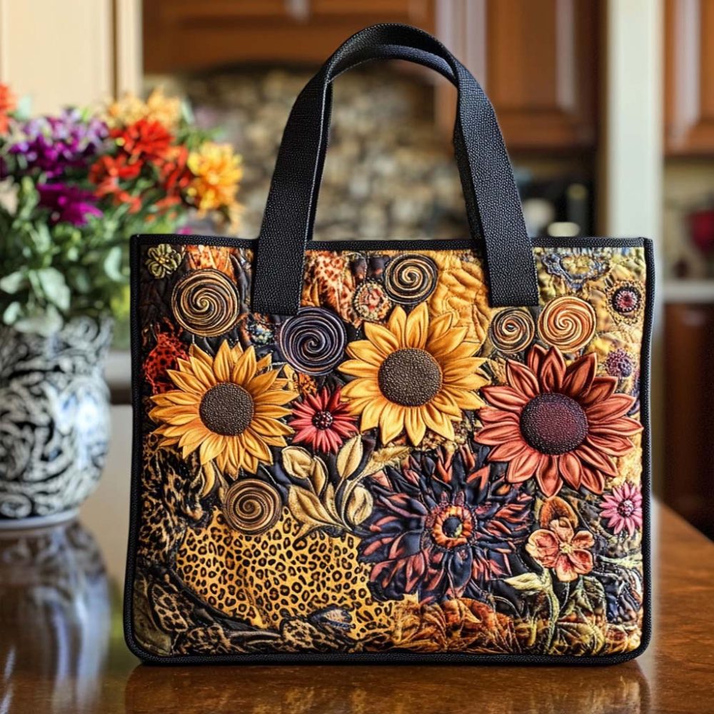 Charming Sunflower Path Quilted Tote Bag