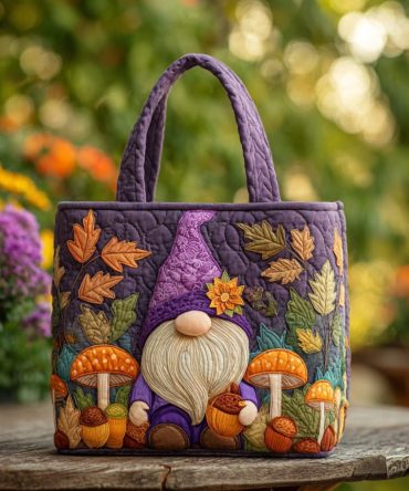 Cheerful Gnome Quilted Tote Bag