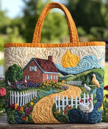 Chicken Garden Quilted Tote Bag