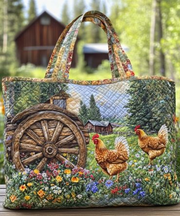 Chicken Parade Quilted Tote Bag