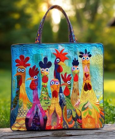 Chicken Vibrant Village Quilted Tote Bag