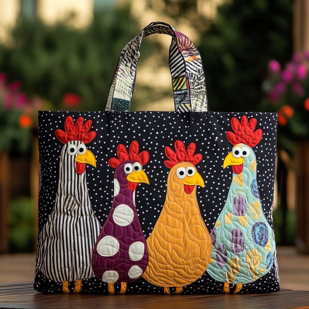 Chicken World Quilted Tote Bag
