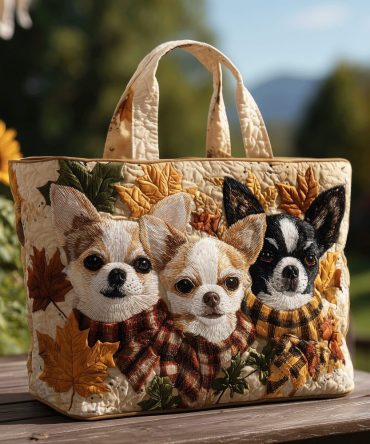 Chihuahua Fall Vibes Quilted Tote Bag