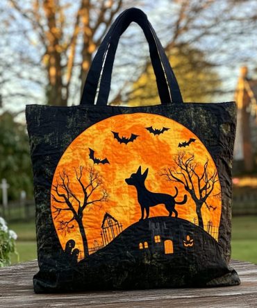 Chihuahua Moon Quilted Tote Bag