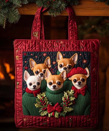 Chihuahua Noel Choir Quilted Tote Bag