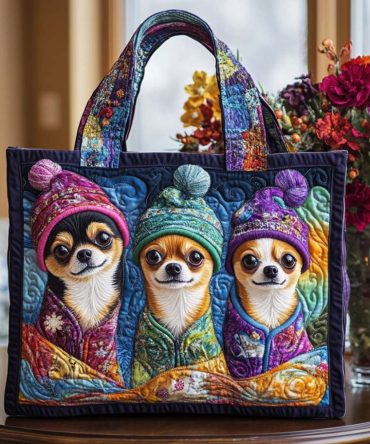 Chihuahua Trio Quilted Tote Bag