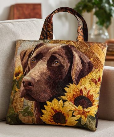 Chocolate Labrador Sun Quilted Tote Bag