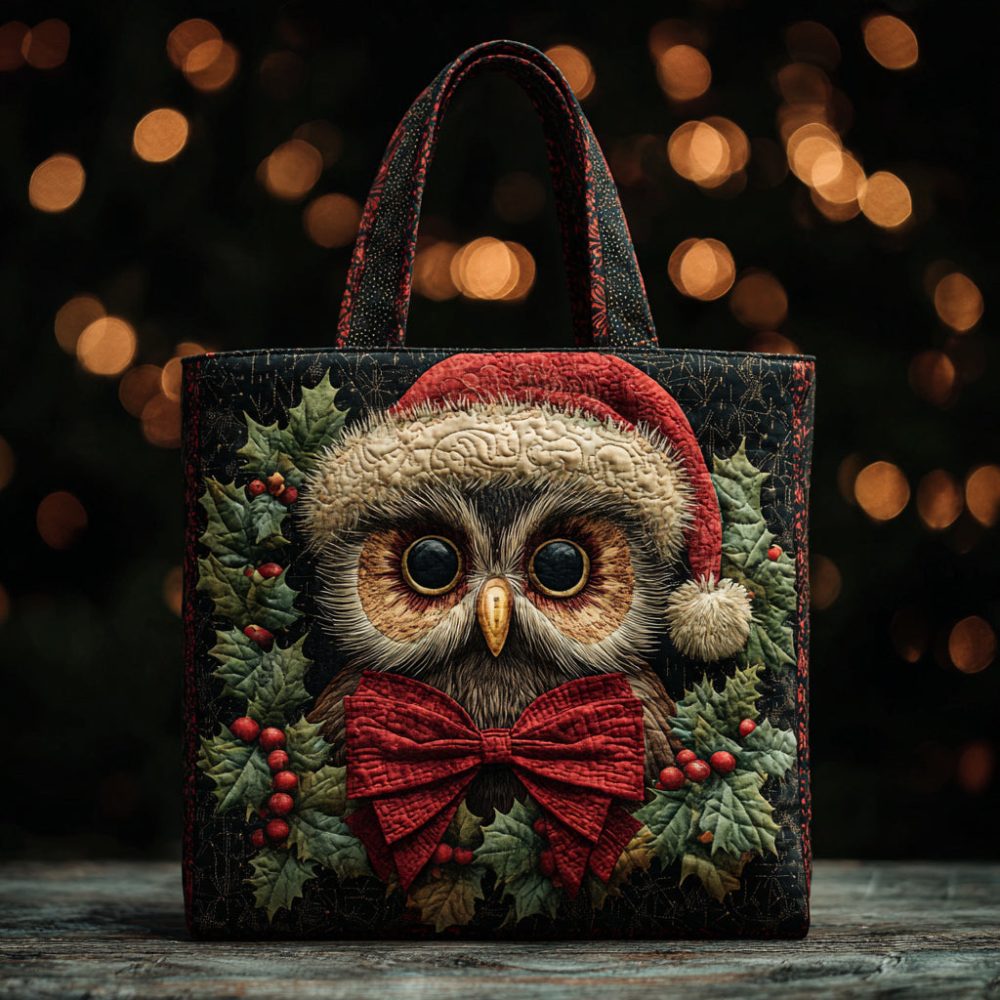 Christmas Barn Owl Quilted Tote Bag