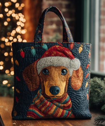 Christmas Dachshund Quilted Tote Bag