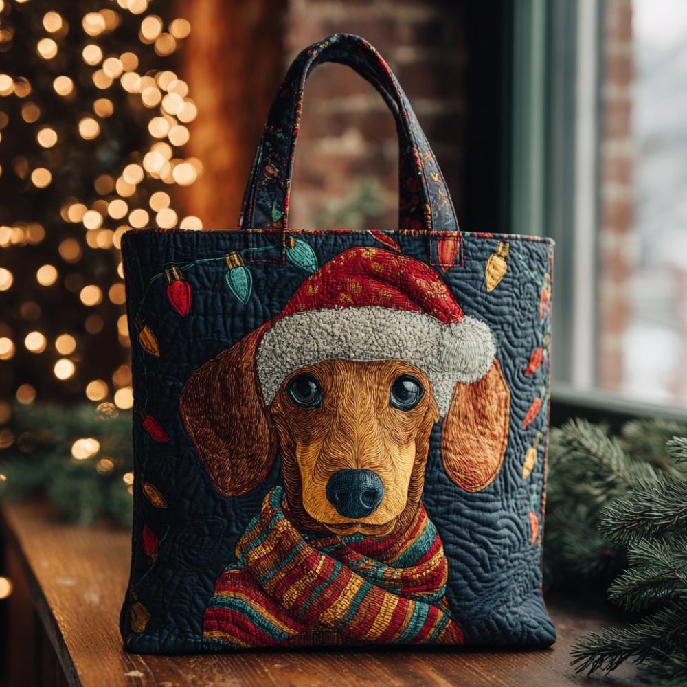 Christmas Dachshund Quilted Tote Bag