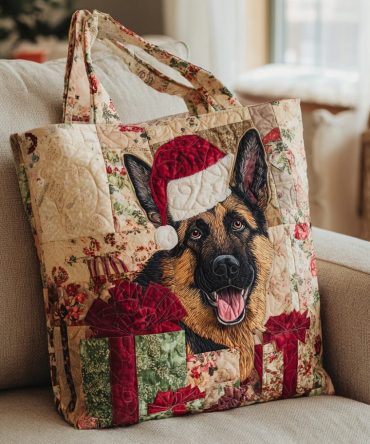 Christmas German Shepherd Quilted Tote Bag
