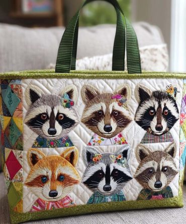 Clever Raccoon Quilted Tote Bag
