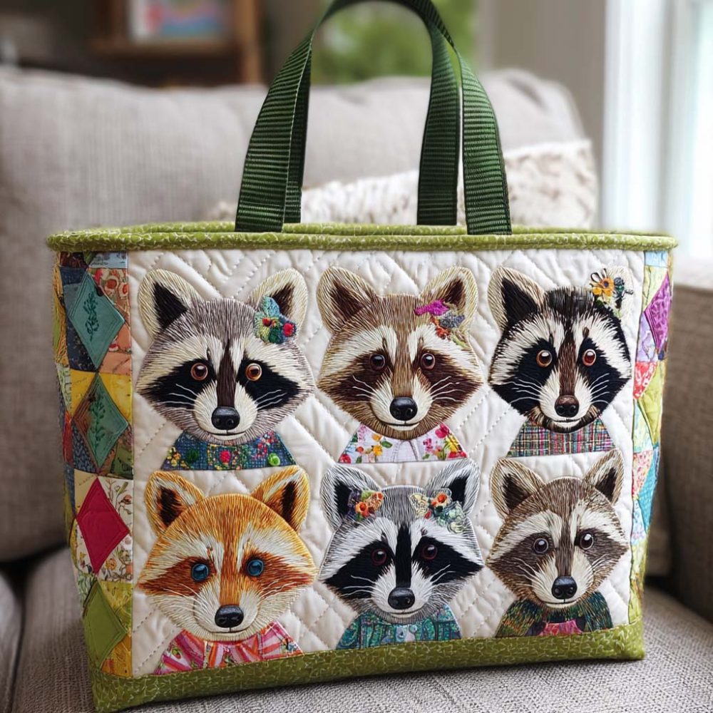 Clever Raccoon Quilted Tote Bag