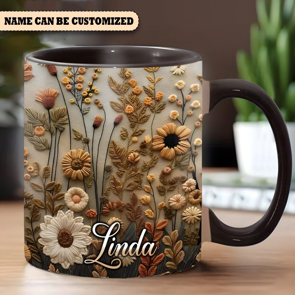 Floral Mug - Personalized Flowers Accent Mug - Image 3