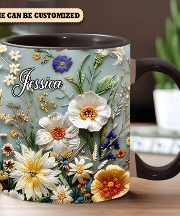 Charming Floral Mug - Personalized Flowers Accent Mug