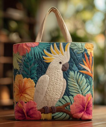 Cockatoo Tropical Foliage Quilted Tote Bag
