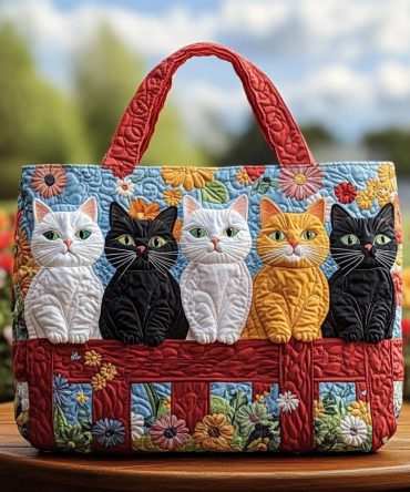Colorful Cat Quilted Tote Bag