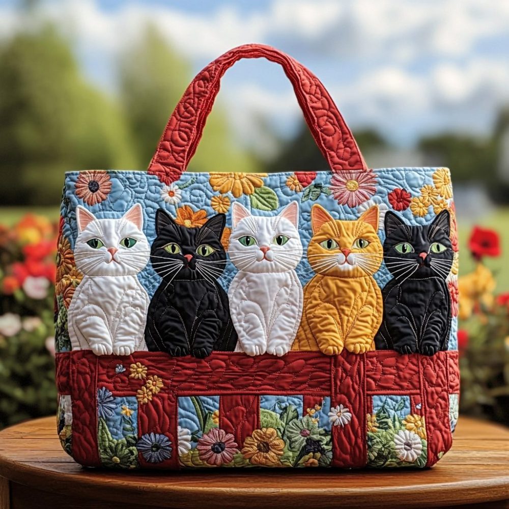 Colorful Cat Quilted Tote Bag