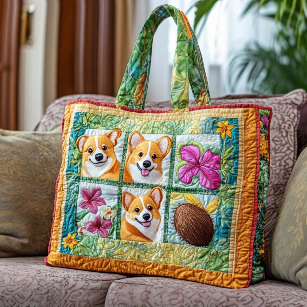 Corgi Adventure Time Quilted Tote Bag