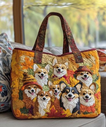 Corgi Autumn Vibes Quilted Tote Bag