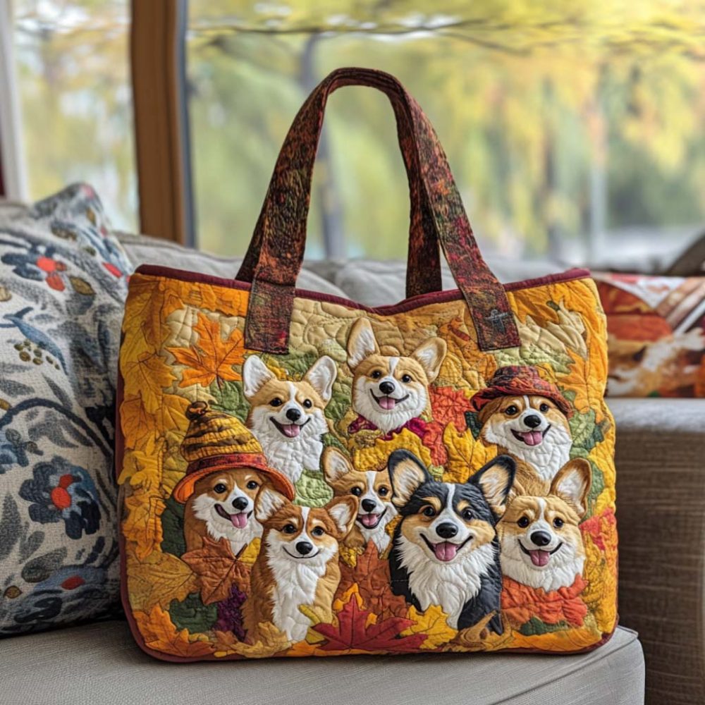 Corgi Autumn Vibes Quilted Tote Bag