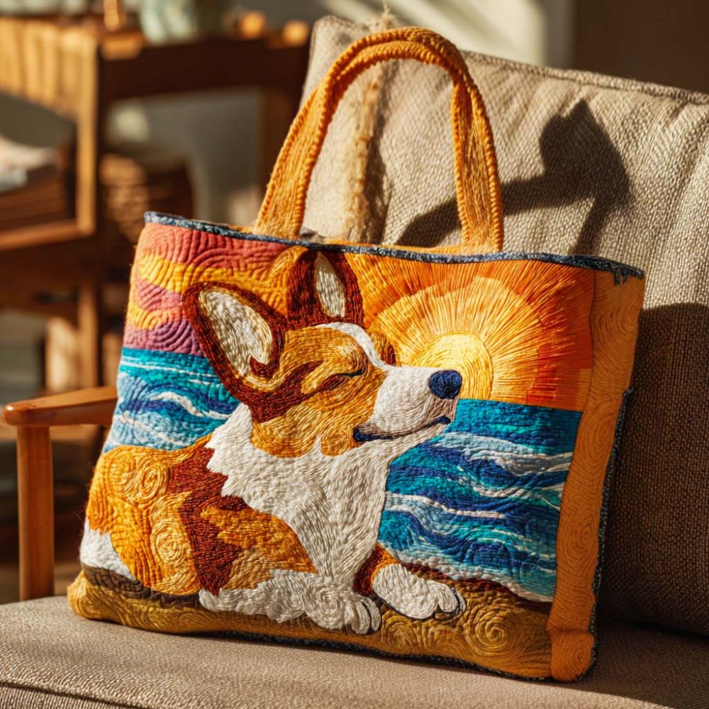 Corgi Joy Ride Quilted Tote Bag
