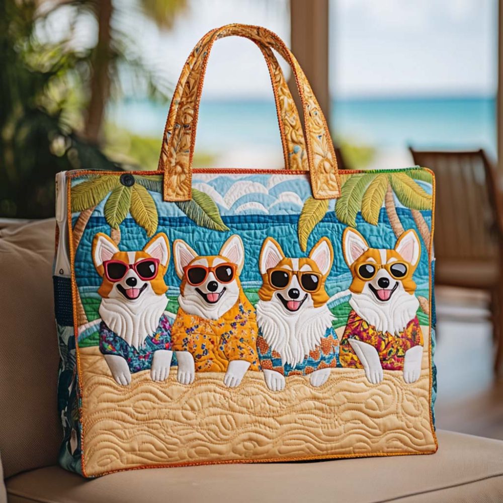 Corgi Love Day Quilted Tote Bag