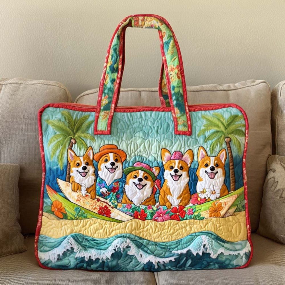 Corgi Sunset Trail Quilted Tote Bag
