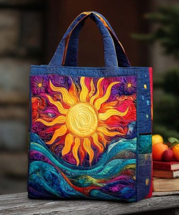 Cosmic Sun Quilted Tote Bag