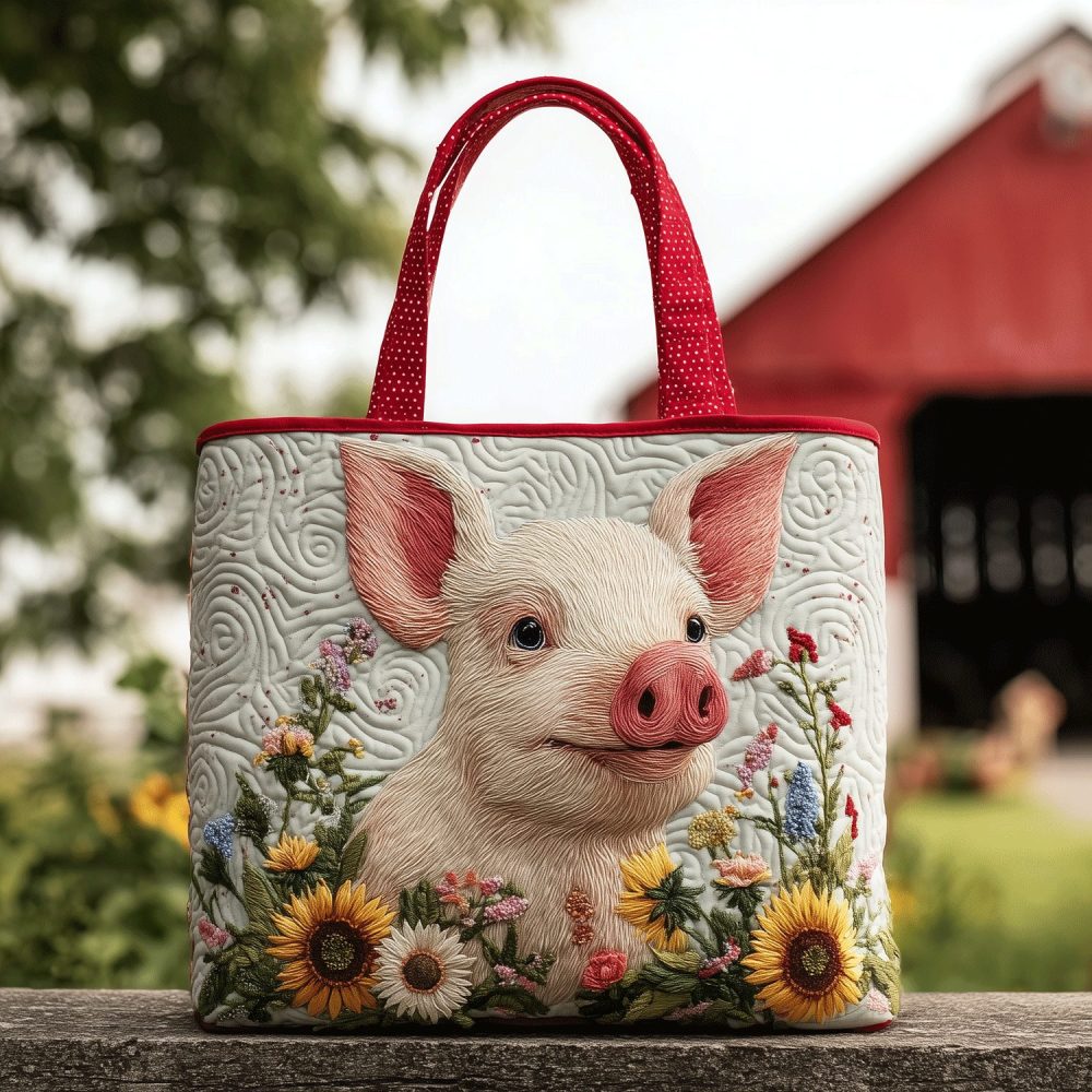 Country Pig Quilted Tote Bag