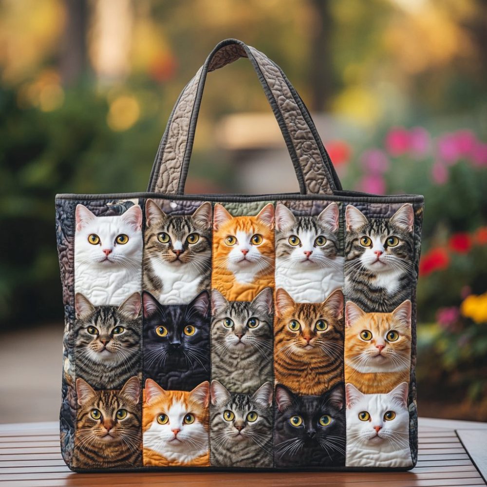 Cozy Cat Quilted Tote Bag