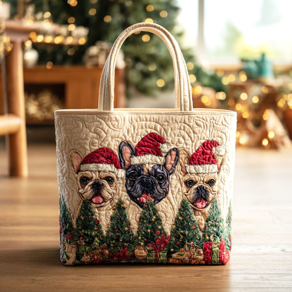 Cozy Holiday Pups Quilted Tote Bag