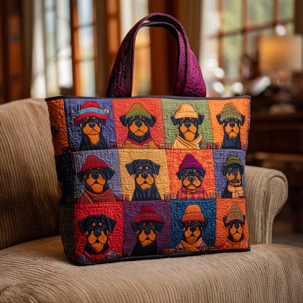 Cozy Rottie Patch Quilted Tote Bag