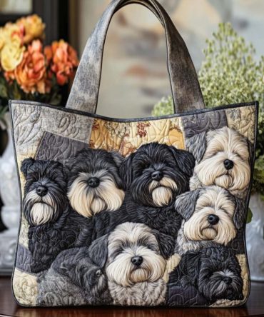 Cozy Schnauzer Pack Quilted Tote Bag