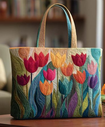 Cozy Tulip Garden Quilted Tote Bag