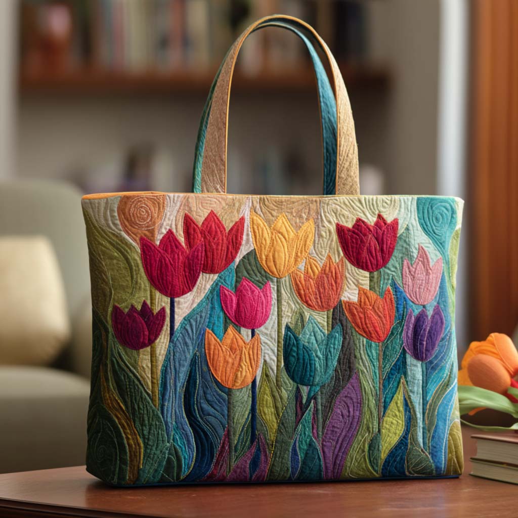 Cozy Tulip Garden Quilted Tote Bag