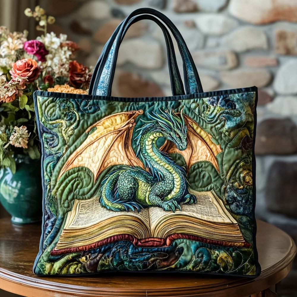 Crimson Dragon Dance Quilted Tote Bag