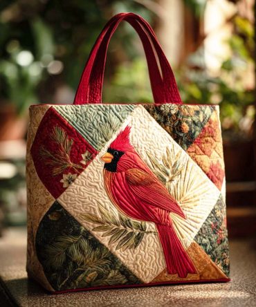 Crimson Frost Quilted Tote Bag