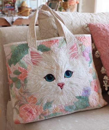 Crystal Cat Whisper Quilted Tote Bag